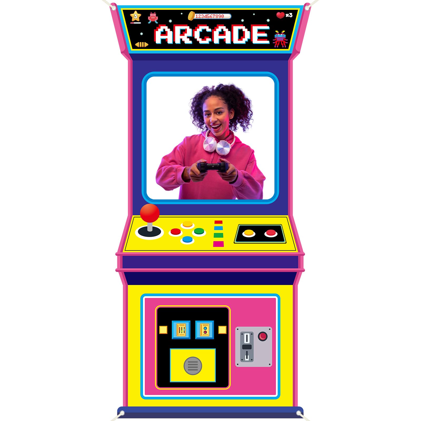 Gaming Retro Arcade - Fundo Fotográfico de Tecido com Tema
