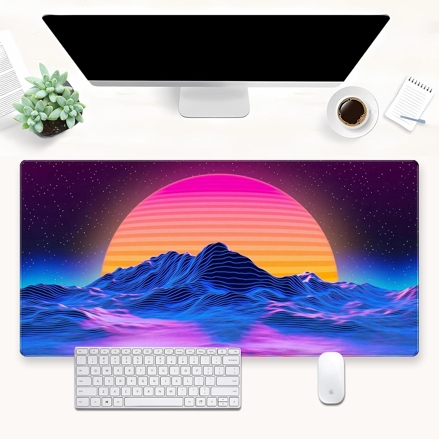 Mouse Gaming Retro - Tapete de Mesa Retro Synthwave Mountain