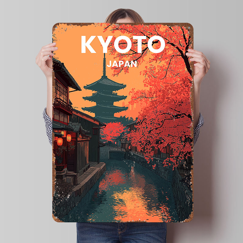 Retro Gaming Kyoto - Pôster Metálico Retrô Vintage de Pagode