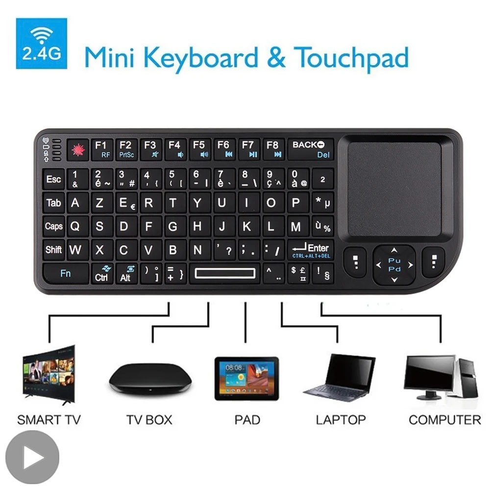 Retro Gaming Tv Box - Mini teclado sem fio retroiluminado francês