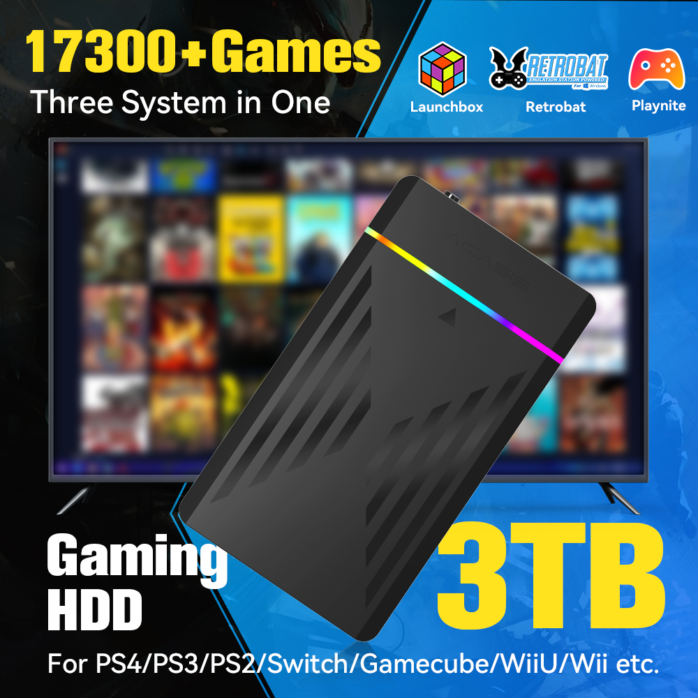 Retro Gaming Ps2 - 3TB portátil Gaming HDD LaunchBox/Retrobat/Playnite Retro